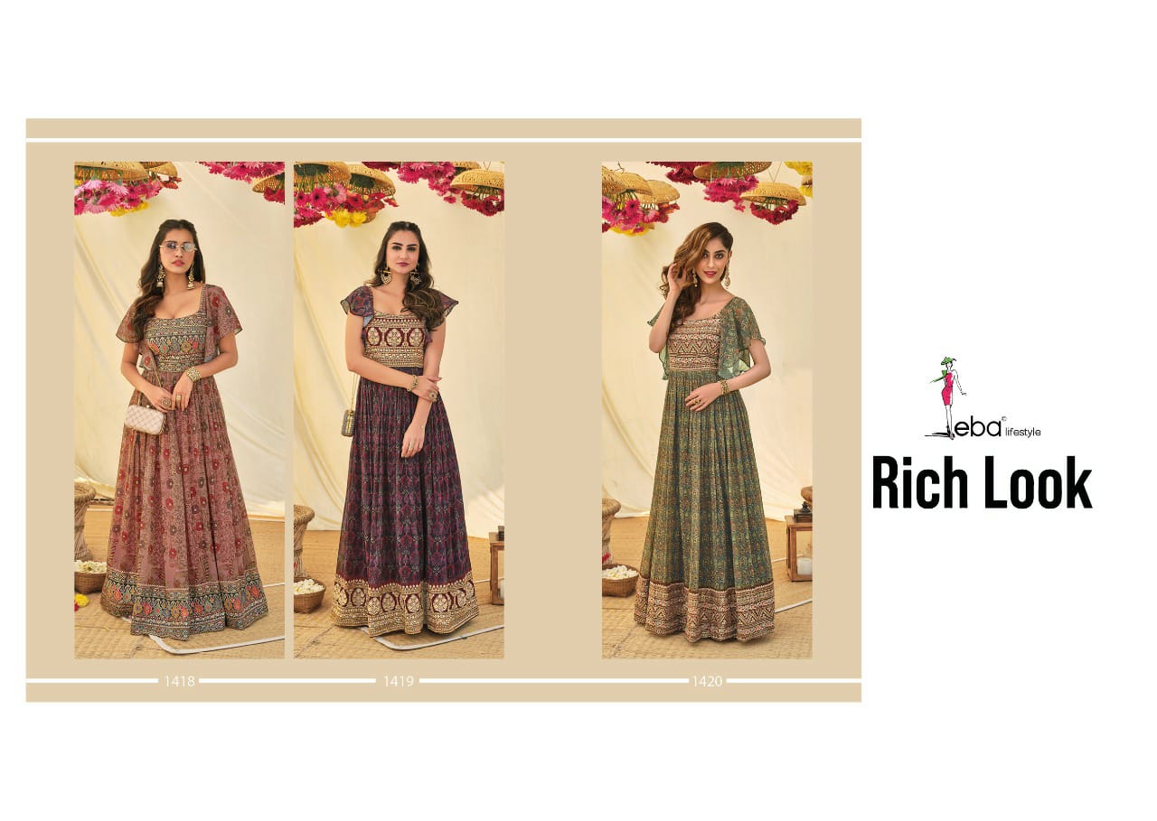 Eba Rich Look New Stylish Party Wear Heavy Designer Georgette Long Kurti Collection